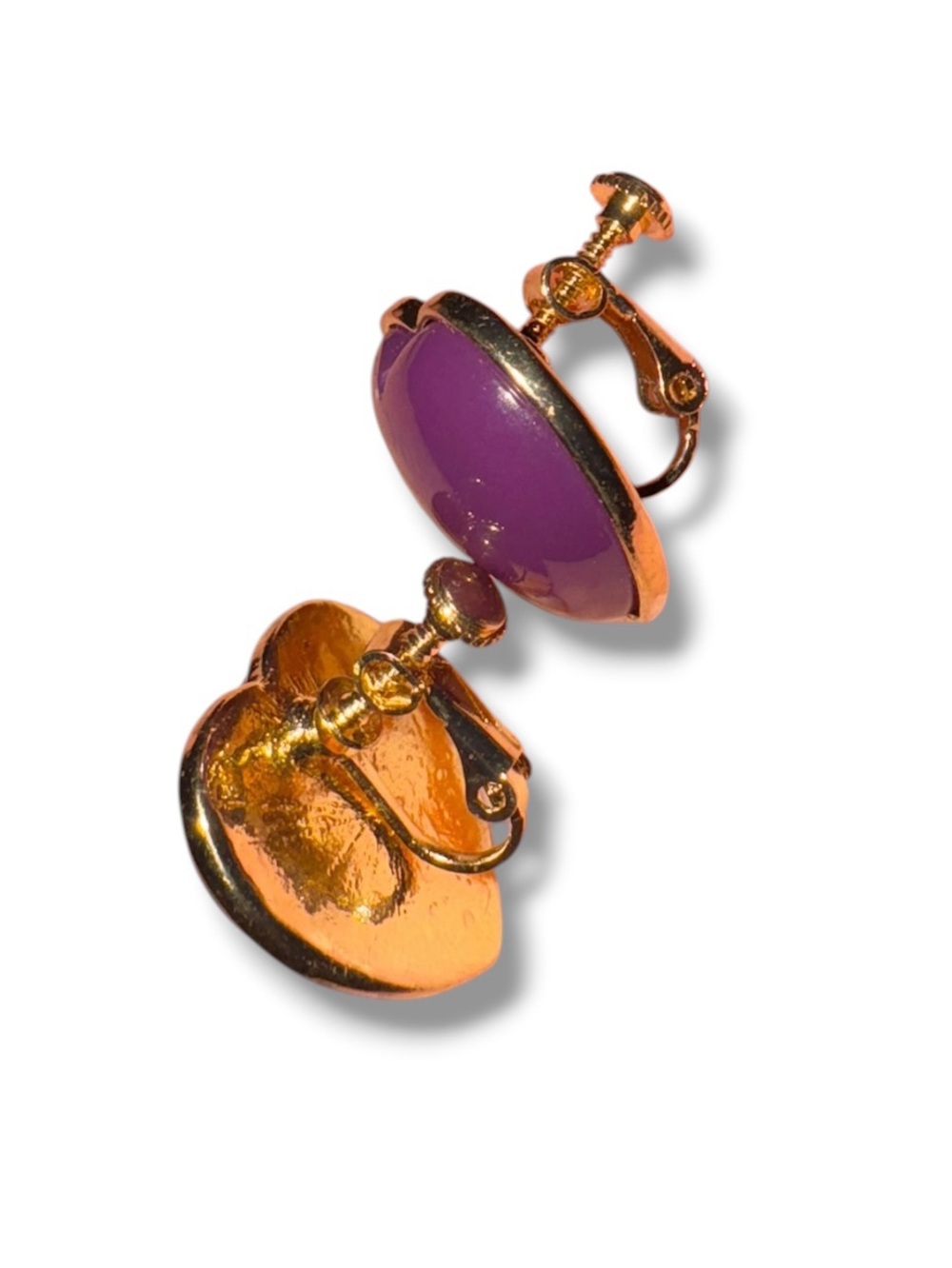 Gold-Trim Purple Heart Stud Earrings - Women Jewelry - Picture 2 of 6